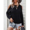 Mock Neck Cable Knit Cold Shoulder Sweater - LIGHT COFFEE M