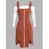 Sleeveless Zip Up Corduroy Dress and Off The Shoulder T-shirt - COFFEE L