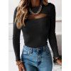 Ribbed Cut Out Long Sleeve T Shirt - COFFEE L