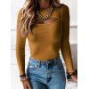 Ribbed Cut Out Long Sleeve T Shirt - COFFEE M