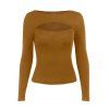 Ribbed Cut Out Long Sleeve T Shirt - COFFEE L