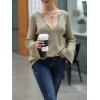 V Notch Cut Flare Sleeve Rolled Trim Sweater - LIGHT COFFEE M