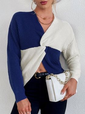 Colorblock Front Twist Sweater