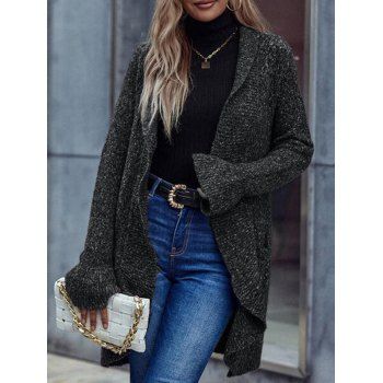 

Poet Sleeve Open Front Heathered Cardigan, Dark gray
