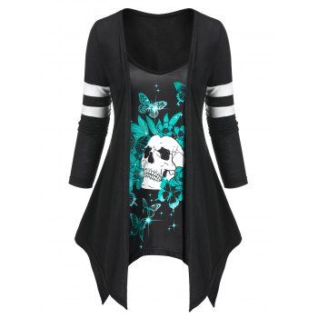 

Skull Butterfly Print Irregular Halloween 2 in 1 T-shirt, Black