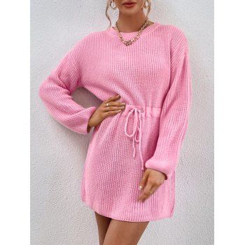 

Drawstring Waist Chunky Sweater Dress, Light pink