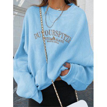 

Drop Shoulder Letter Flocking Lined Sweatshirt, Light blue