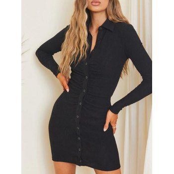 

Ribbed Button Up Bodycon Dress, Black