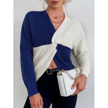 

Colorblock Front Twist Sweater, Blue