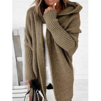 

Hooded Open Front Drop Shoulder Cardigan, Light coffee