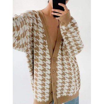 

Houndstooth Button Up Tunic Cardigan, Light coffee