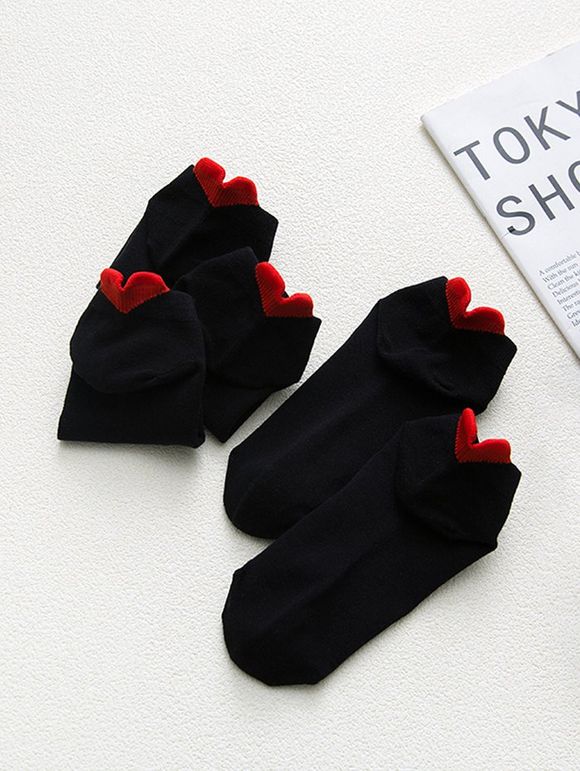 2 Paires Chaussettes Socquettes Antidérapantes avec Cœur - Noir 