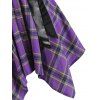 Plaid Belted Roll Up Sleeve Handkerchief Dress - PURPLE XL