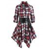 Plaid Belted Roll Up Sleeve Handkerchief Dress - multicolor S