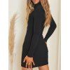 Ribbed Button Up Bodycon Dress - BLACK M