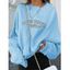 Drop Shoulder Letter Flocking Lined Sweatshirt - LIGHT BLUE L