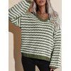 Crew Neck Loose Wavy Stripes Sweater - LIGHT GREEN ONE SIZE