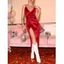 Velour Cami Plunge Front Slit Surplice Dress - RED M