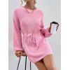 Drawstring Waist Chunky Sweater Dress - LIGHT PINK M