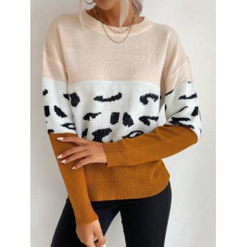 

Leopard Colorblock Drop Shoulder Sweater, Multicolor