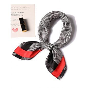 

Colorblock Plaid Print Square Silky Scarf, Red