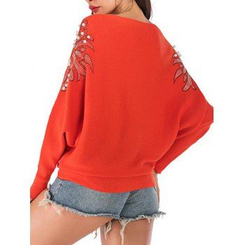 Rhinestone Faux Pearl Batwing Oversized Sweater