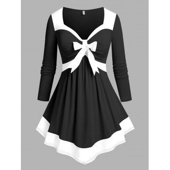 

Plus Size Colorblock Bowknot Tee, Black