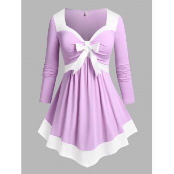 Plus Size Colorblock Bowknot Tee