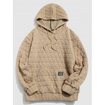 

Kangaroo Pocket Quilted Drawstring Hoodie, Light yellow