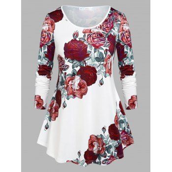 

Plus Size Floral Print Swing Tunic Tee, Red
