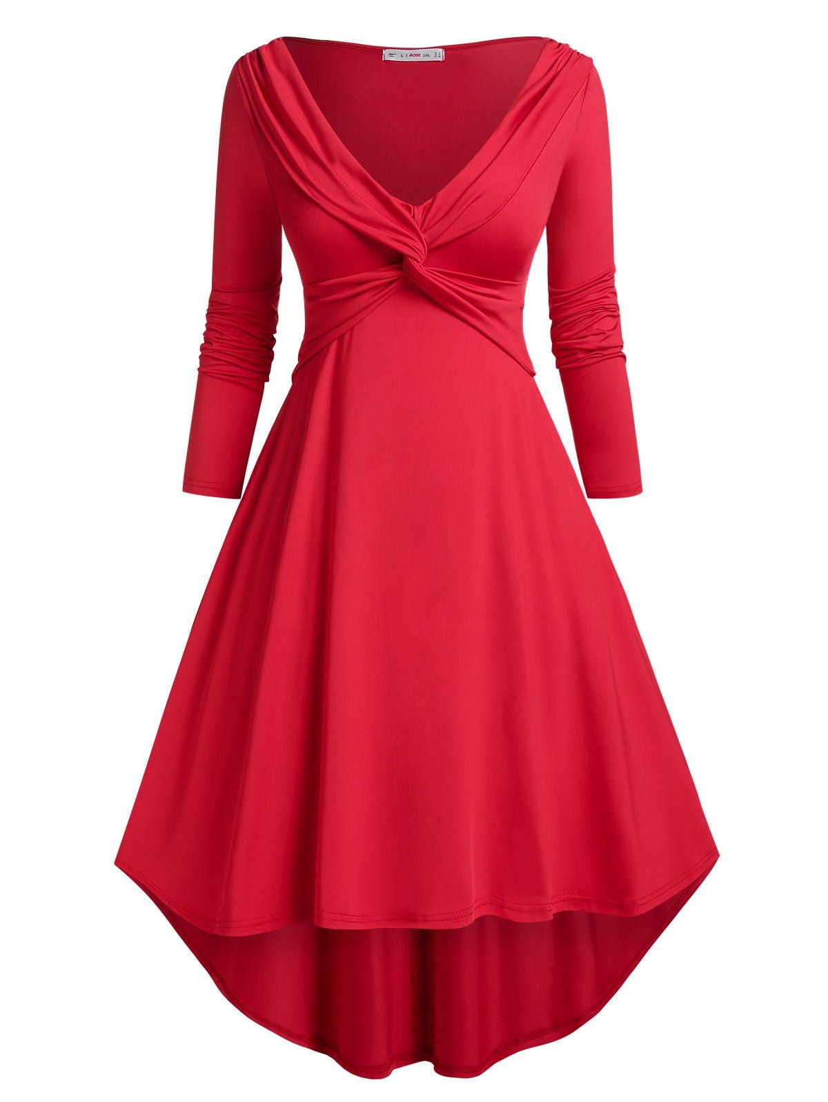 Plus Size Twisted High Low Cocktail Dress - RED 4X