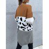 Cardigan Tunique Léopard en Blocs de Couleurs à Goutte Epaule - café M
