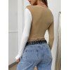 Ribbed Two Tone Topstitching Crop T Shirt - LIGHT COFFEE L