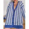 Houndstooth Button Up Tunic Cardigan - BLUE ONE SIZE