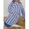 Houndstooth Button Up Tunic Cardigan - LIGHT BLUE ONE SIZE