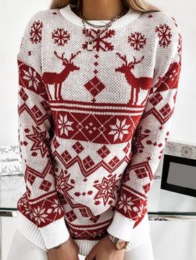 Christmas Elk Snowflake Drop Shoulder Jumper Sweater