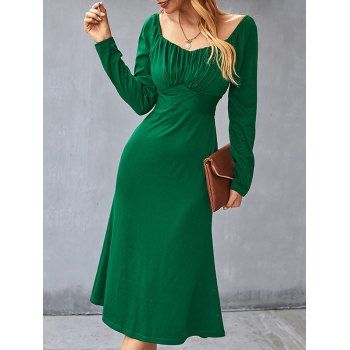 

Empire Waist Belted Sweetheart Midi Dress, Deep green
