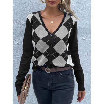 

Argyle Knit Button Front Cardigan, Black