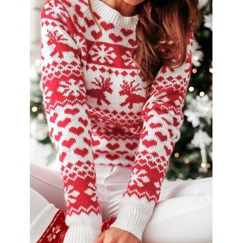 

Christmas Heart Elk Snowflake Raglan Sleeve Sweater, White