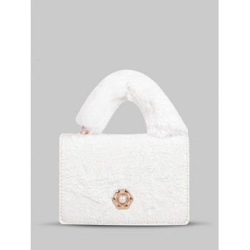 

Faux Pearl Lace Fluffy Handle Handbag, White