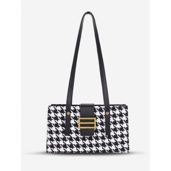 

Retro Houndstooth Pattern Shoulder Bag, Black