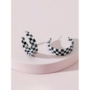 

Two Tone Checkered Pattern C Shape Earrings, Multicolor a