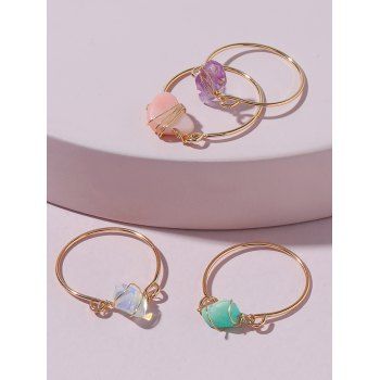 

4 Pcs Brief Natural Stone Rings Set, Multicolor a