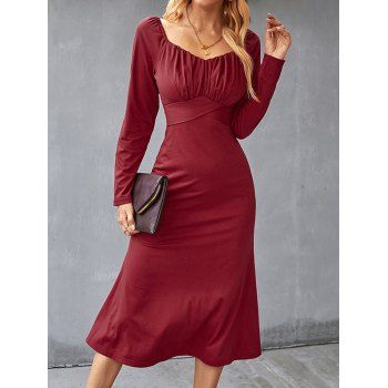 

Empire Waist Belted Sweetheart Midi Dress, Red