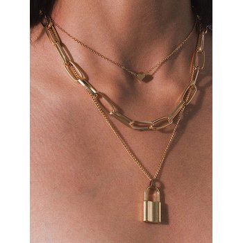 

Punk Heart Lock Chain Necklace, Golden