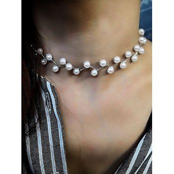 

Faux Pearl Clavicle Necklace, Silver
