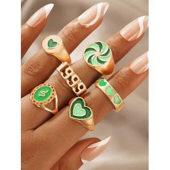 

6Pcs Heart Snake Hollow Glazed Ring Set, Green