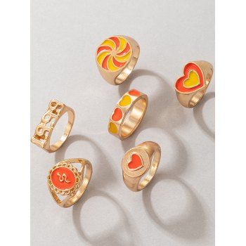 

6Pcs Heart Snake Hollow Glazed Ring Set, Tangerine