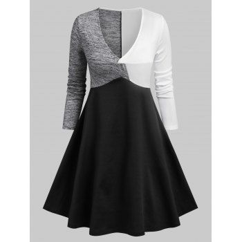 

Long Sleeve Twist Front Colorblock Dress, Multicolor