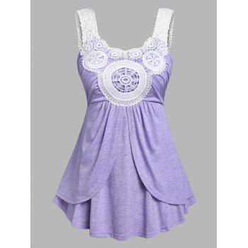 

Plus Size Lace Panel Ruched Overlap Empire Waist Tank Top, Purple